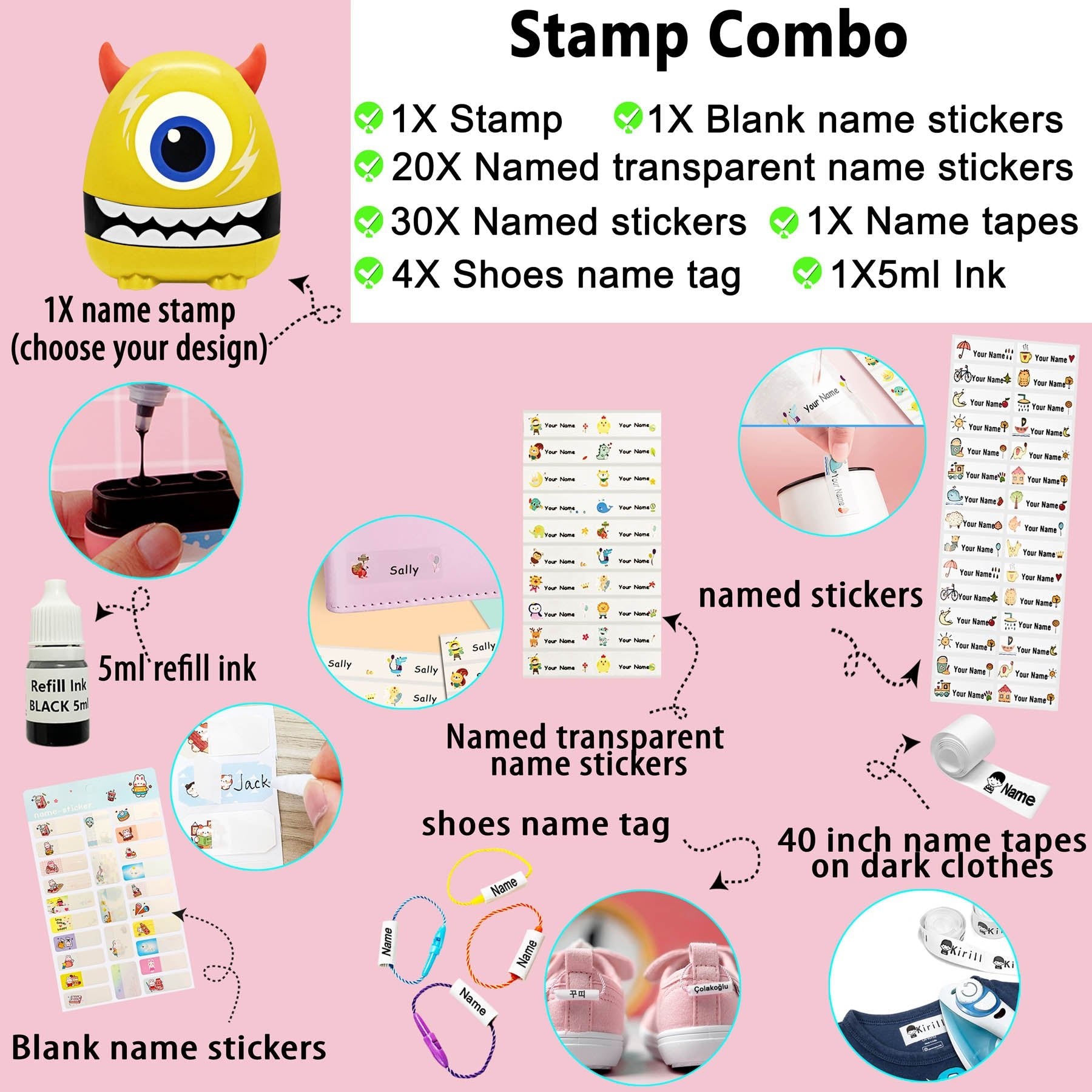 Stacy And Kirill (Stacynkirill) Name Stamp - Monster Plus Personalised Name Stamp For Kids AdultsStacy & Kirill